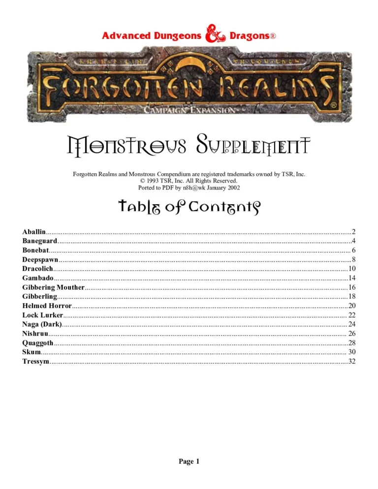 Monstrous Compendium - Forgotten Realms Web Supplement