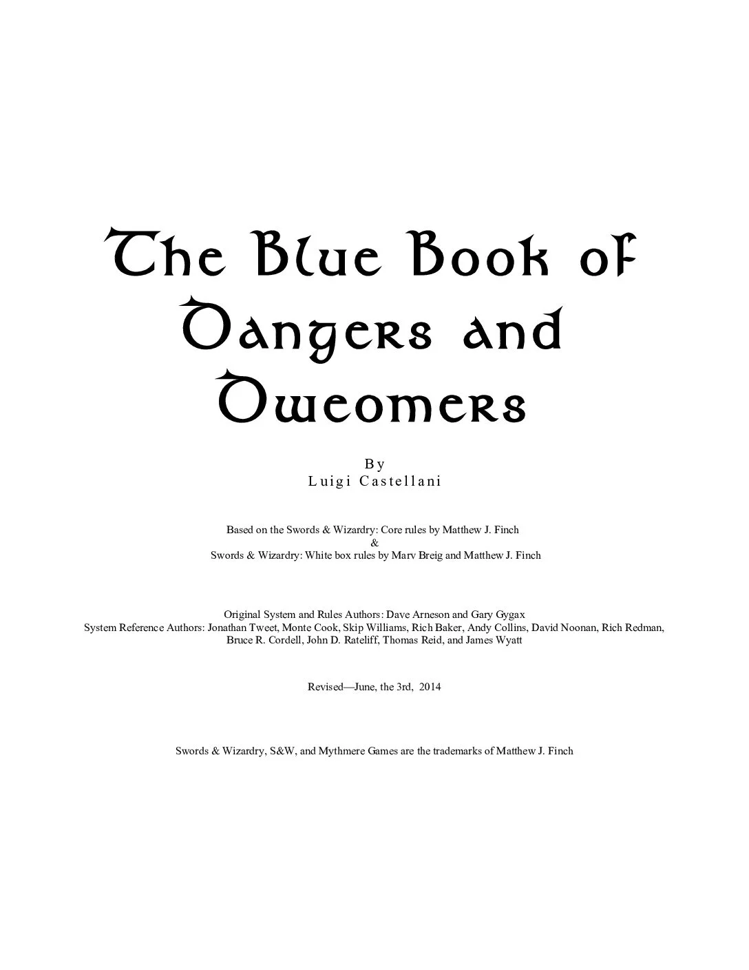 Blue Book of Dangers & Dweomers