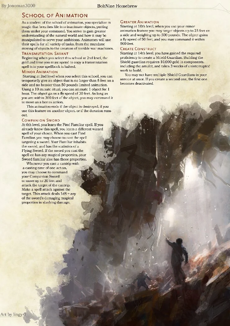 Arcane Tradition - School of Animation