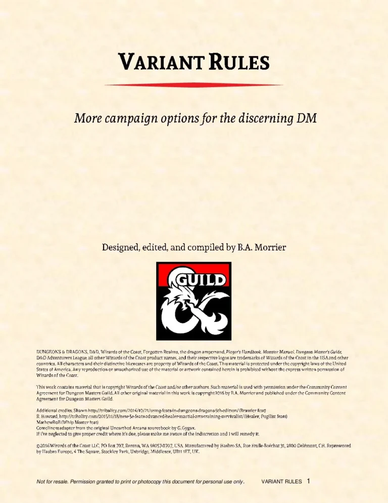 BA Morrier - Variant Rules