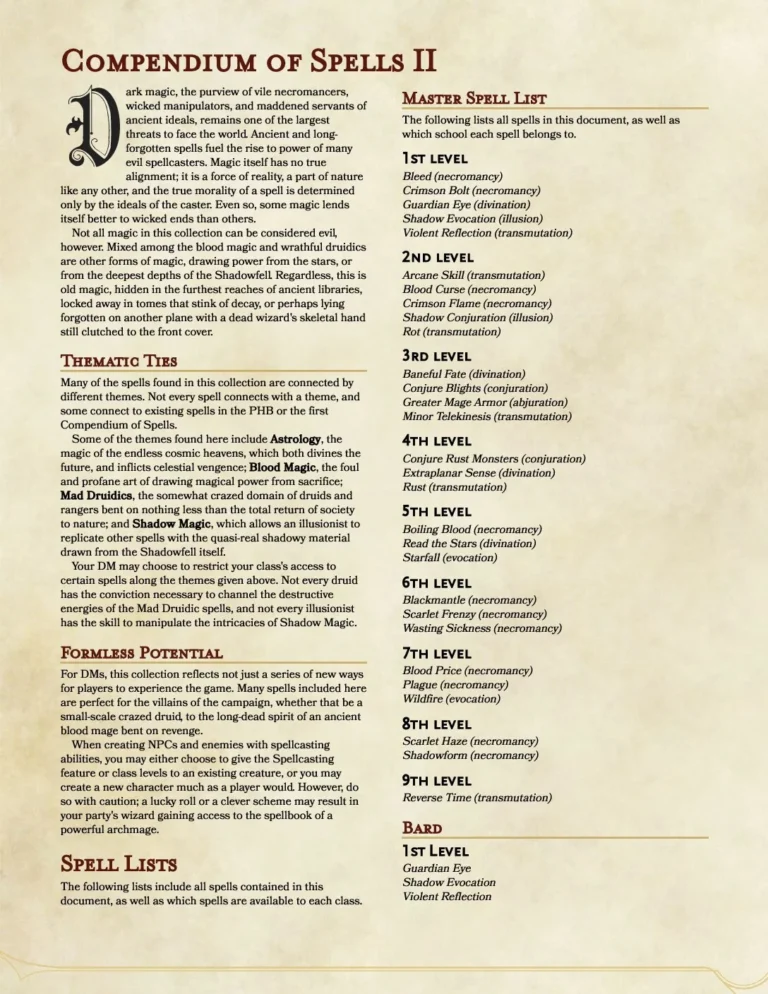 Compendium of Spells II