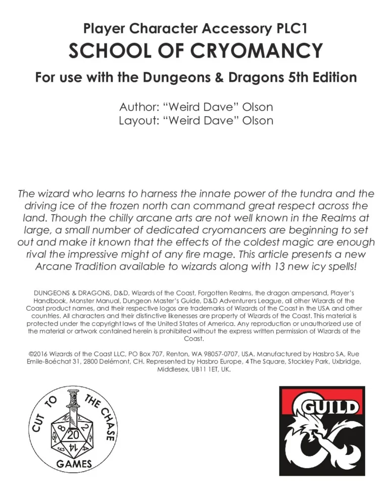 Cut to the Chase - PLC1 School of Cryomancy