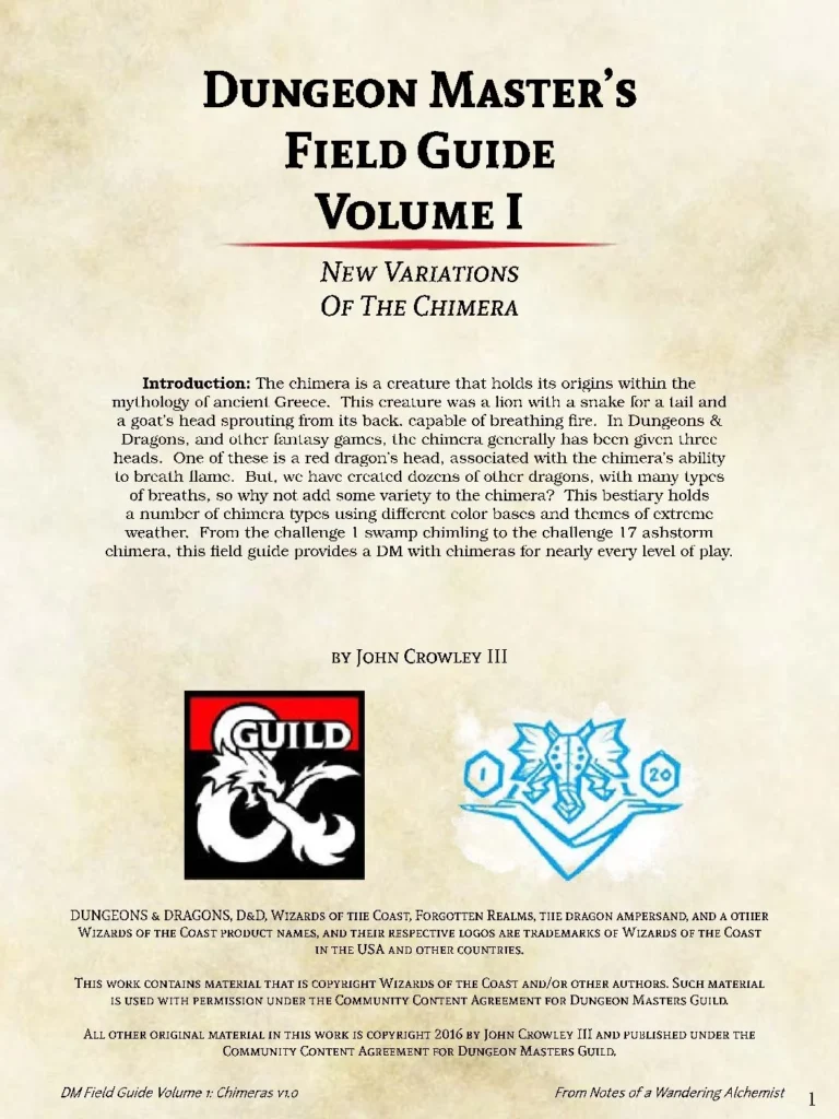 D&D5e - Dungeon Master's Field Guide Vol I - Chimeras