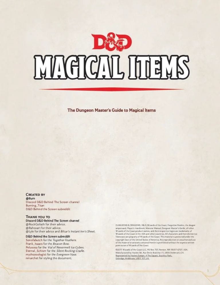 D&D5e - Dungeon Master’s Guide to Magical Items v 1
