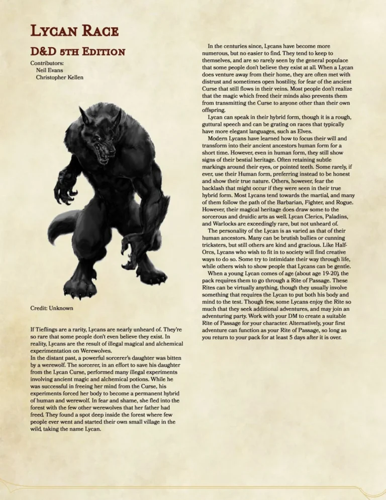 D&D5e - Lycan Race