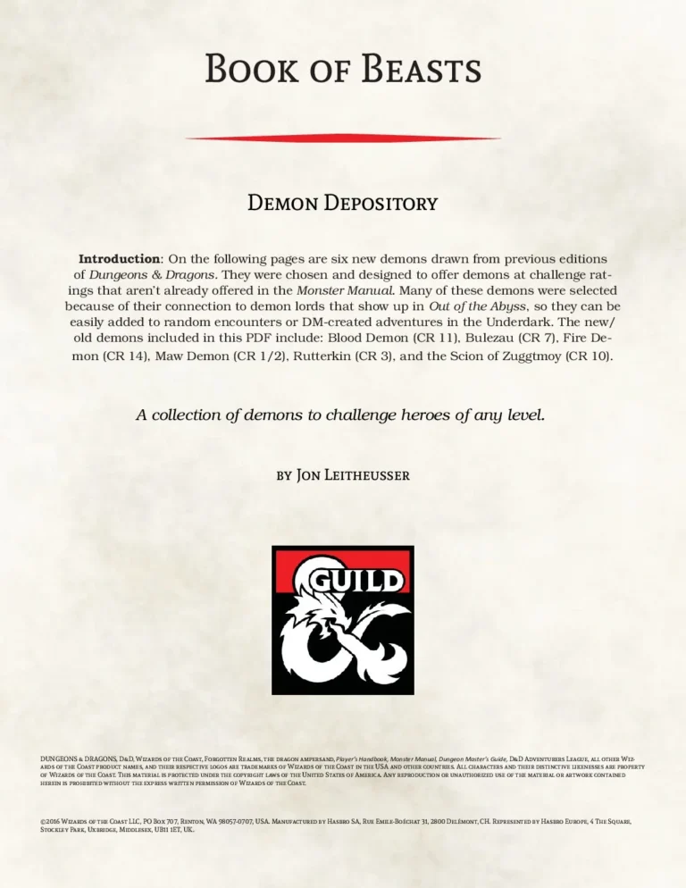 Jon Leitheusser - Book of Beasts Demon Depository