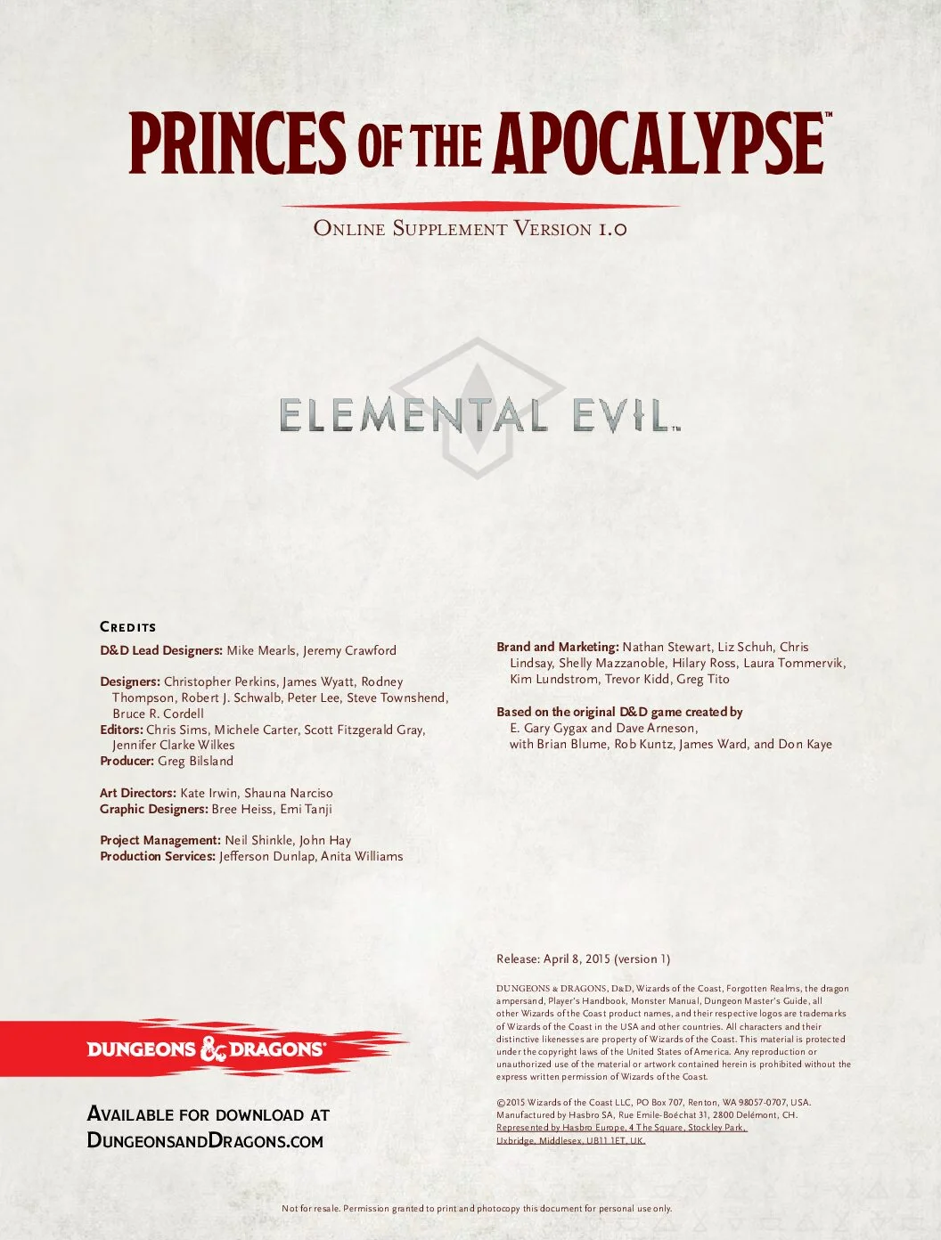 Princes of the Apocalypse - Supplement v1