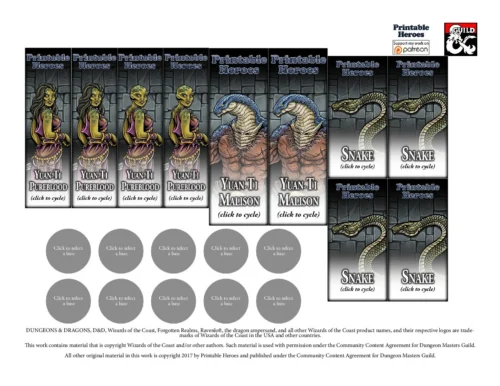 Printable Heroes - Yuan-Ti Pureblood & Malison Paper Miniatures