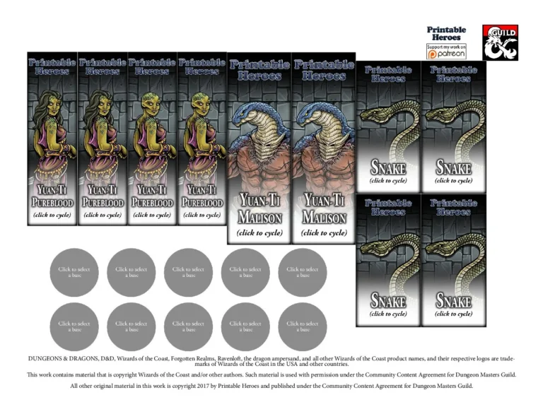 Printable Heroes - Yuan-Ti Pureblood & Malison Paper Miniatures