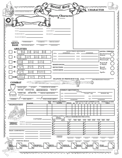 Roslof Keep 1E Character Sheet