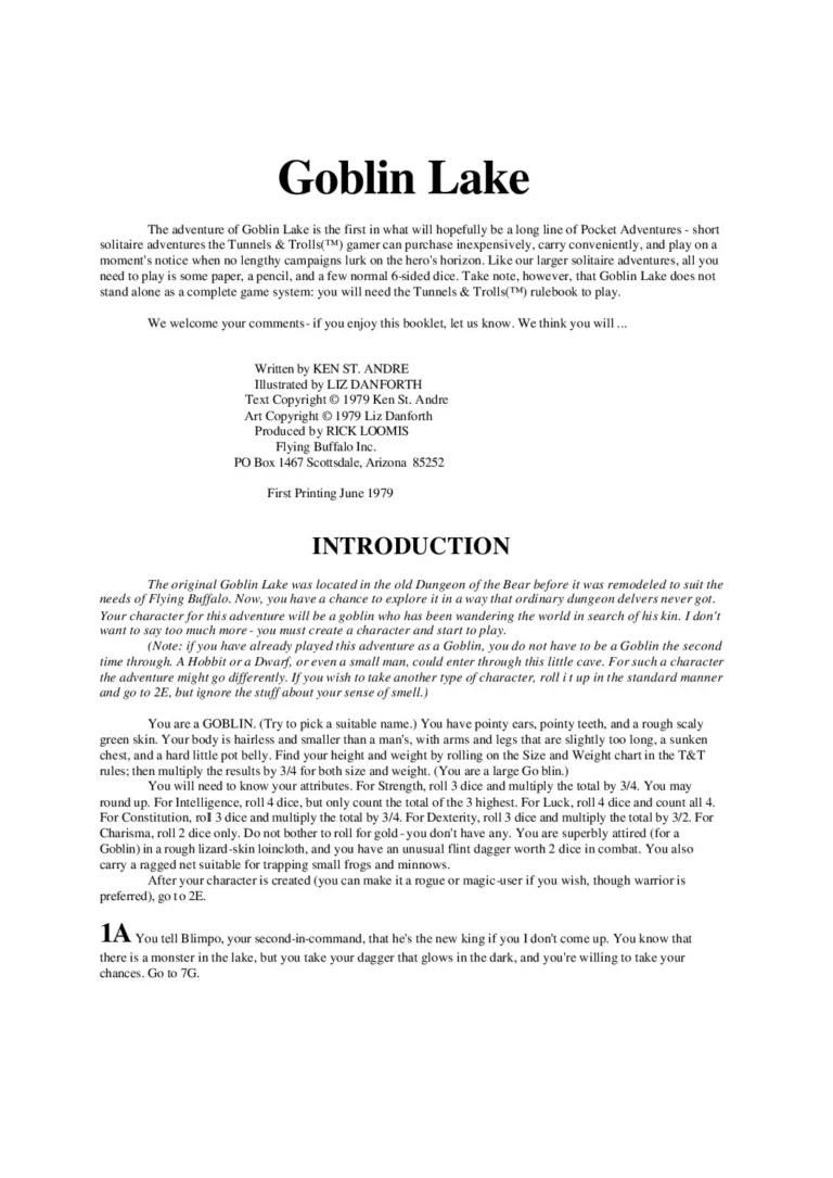 Tunnels & Trolls Goblin Lake