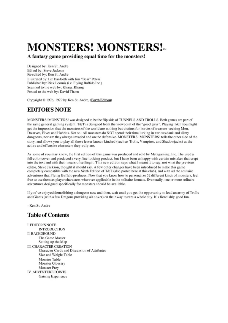 Tunnels & Trolls Monsters Monsters