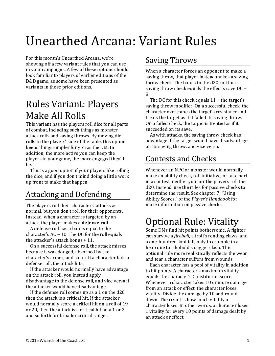 UA05 - Variant Rules