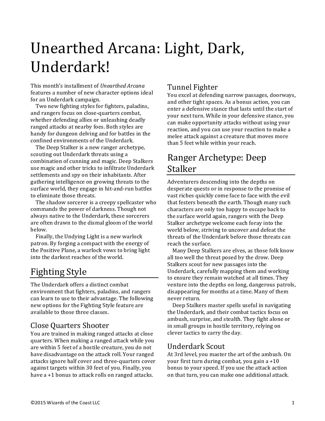 UA10 - Underdark Characters