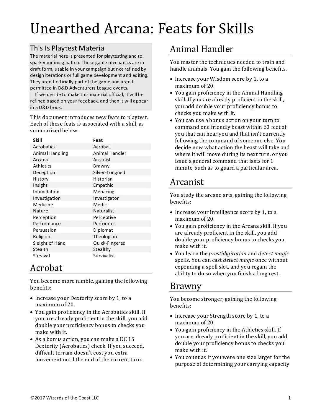 UA38 - Feats for Skills