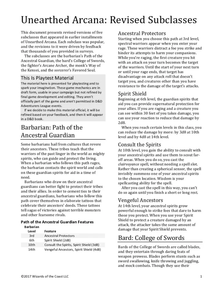 UA40 - Revised Subclasses