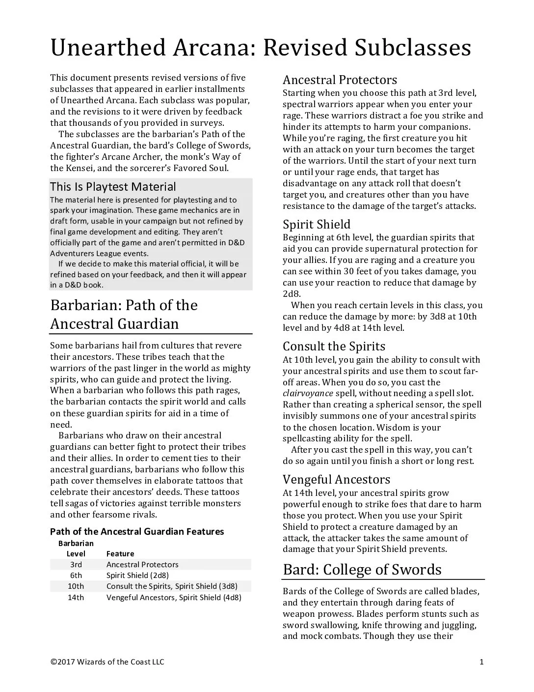 UA40 - Revised Subclasses