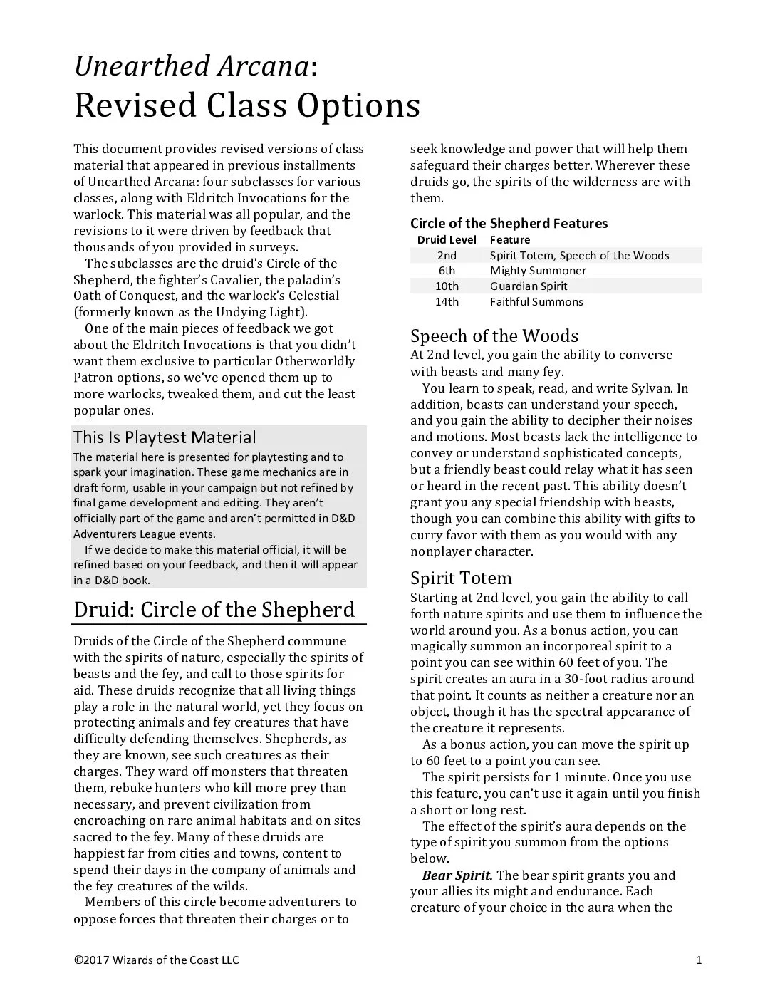 UA41 - Revised Class Options