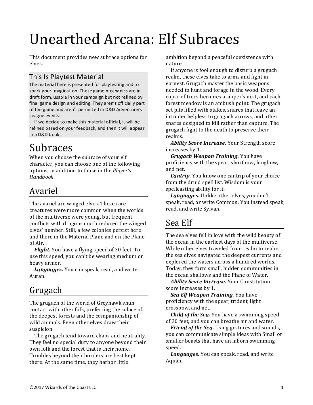 UA46 -Elf Subraces